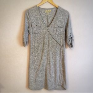 LOLË Gray Organic Cotton Faux Wrap Dress, Small